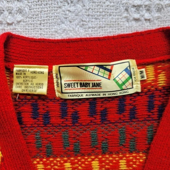 Sweet Baby Jane, Red Colorful Button  up Knit Cardigan - Picture 9 of 13